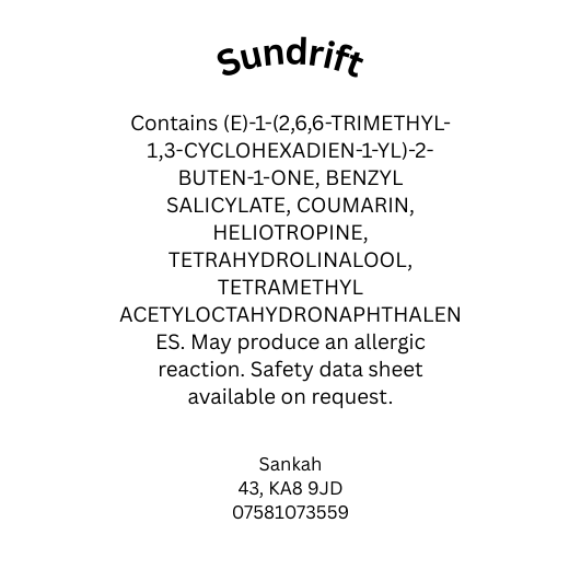 Sundrift product label with chemical ingredients and contact information on a white background