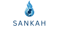 Logo of Sankah with a blue flame design on a white background